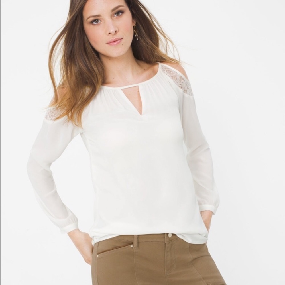 WHBM White Cold Shoulder Blouse Size S
